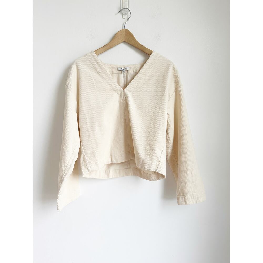 NWOT Madewell Waffle-Knit Relaxed V-Neck Top Ivory Cream Small - Picture 2 of 6